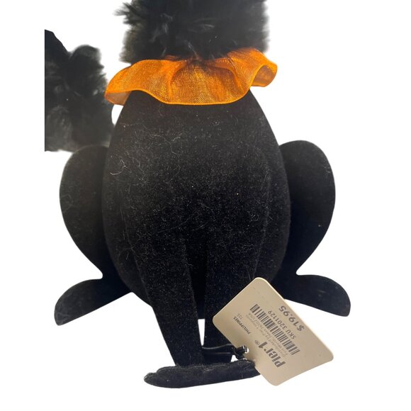 Vtg Pier 1 Imports 10" Flocked Glitter Black Cat Witches Hat Feather Halloween - Picture 3 of 7